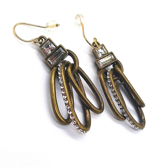 SILPADA Swarovski Crystals KR Modern Maven Brass 2" Drop Dangle Earrings - Picture 2 of 5